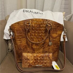 Brahmin Brown Crocodile Embossed Shoulder Bag & Matching Wallet